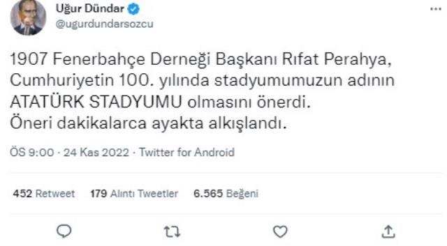 Uğur Dündar ateşi yaktı! Fenerbahçe Stadı'nın adı değişiyor