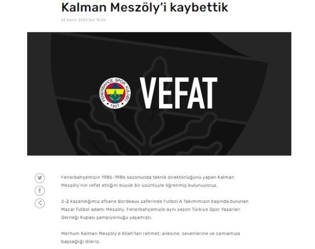 A Milli Takım'ın ve Fenerbahçe'nin eski teknik direktörü Meszöly hayatını kaybetti
