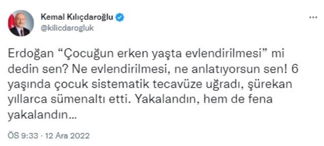 Kılıçdaroğlu'ndan Cumhurbaşkanı Erdoğan'ın 6 yaşındaki çocuğa istismarla ilgili sözlerine tepki: Yakalandın, hem de fena yakalandın
