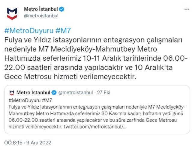 İstanbul'da hafta sonu planı olanlar dikkat! Mecidiyeköy-Mahmutbey metro hattında sefer düzenlemesi