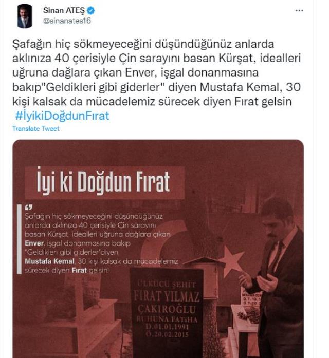 Öldürülen ülkü ocakları başkanı son paylaşımında Fırat Yılmaz Çakıroğlu'nu anmış