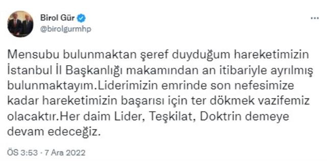 Birol Gür, MHP İstanbul İl Başkanlığı görevinden istifa etti
