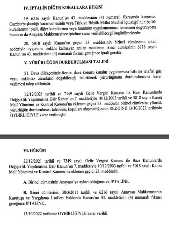 Anayasa Mahkemesi, Cumhurbaşkanı Erdoğan'ın bütçeye ödenek ekleme yetkisini iptal etti