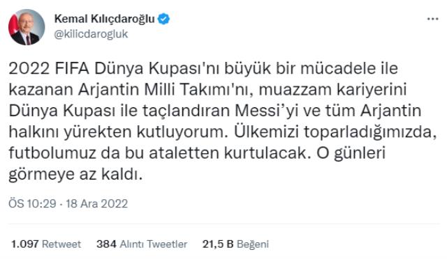 CHP lideri Kılıçdaroğlu'ndan Dünya Kupası mesajı: Ülkemizi toparladığımızda, futbolumuz da bu ataletten kurtulacak