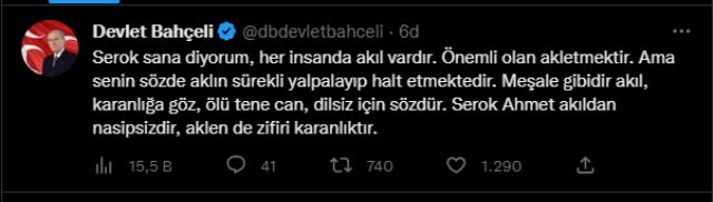 Devlet Bahçeli'den Ahmet Davutoğlu'nun sözlerine sert yanıt: Serok Ahmet akıldan nasipsizdir, aklen de zifiri karanlıktır
