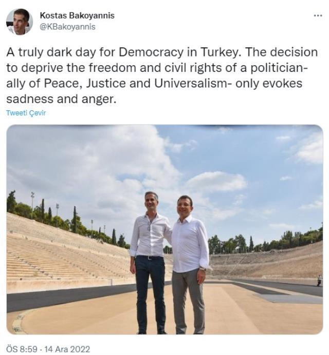 Ekrem İmamoğlu'na bir destek de Atina'dan geldi: Türkiye'de demokrasi için kara bir gün
