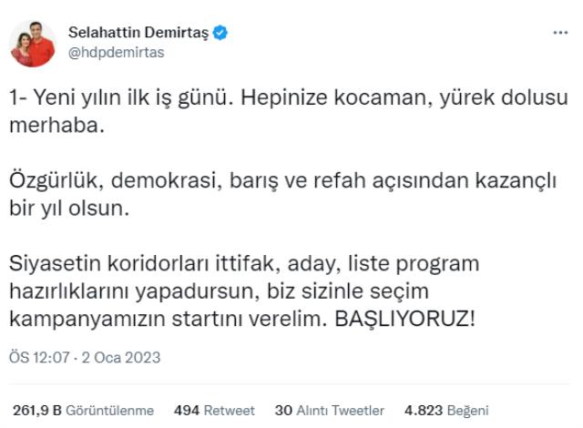 Selahattin Demirtaş seçim startını tutuklu bulunduğu cezaevinden verdi: Başlıyoruz