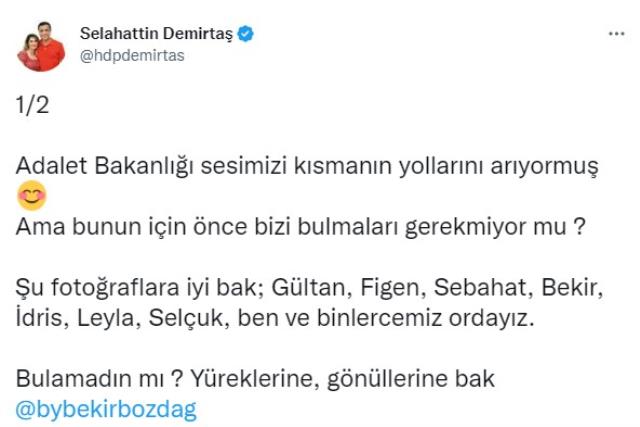 Selahattin Demirtaş'tan Bakan Bozdağ'a olay yanıt: Bizim yerimizde olmanıza fazla kalmadı