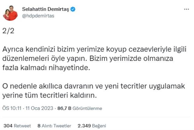 Selahattin Demirtaş'tan Bakan Bozdağ'a olay yanıt: Bizim yerimizde olmanıza fazla kalmadı