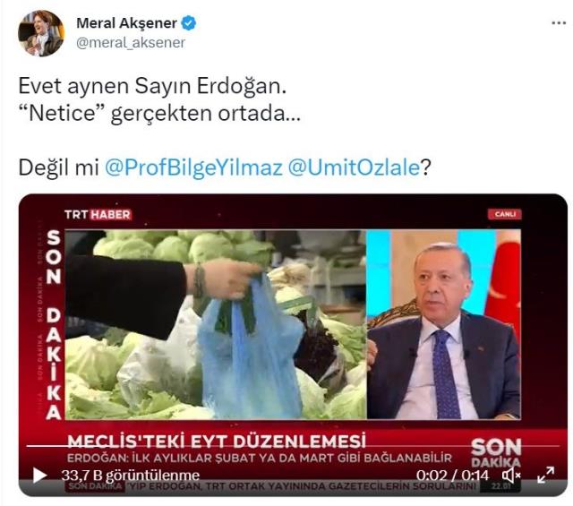 Akşener'den Erdoğan'ın canlı yayındaki enflasyon çıkışına yanıt: Evet aynen, netice gerçekten ortada