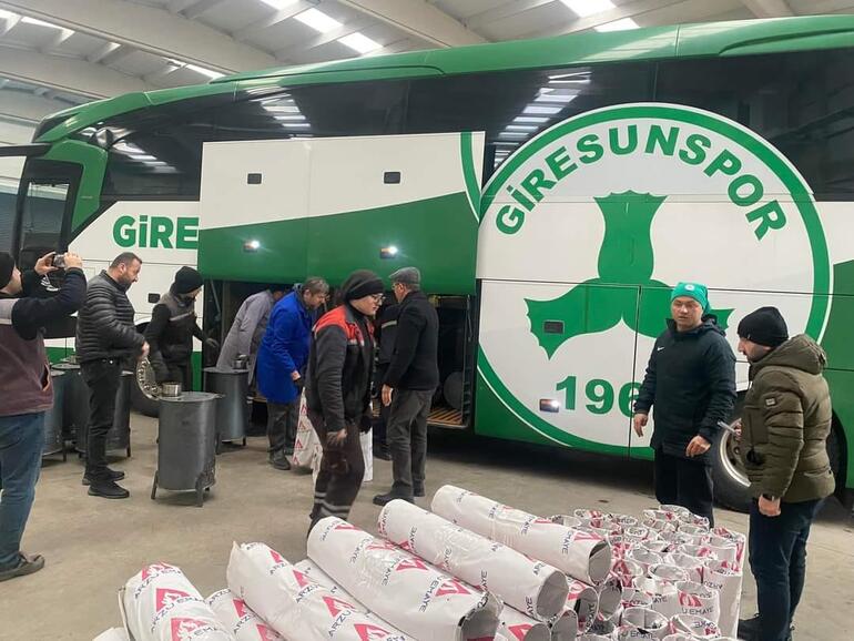 Giresunspor takım otobüsü afet bölgesine soba götürdü