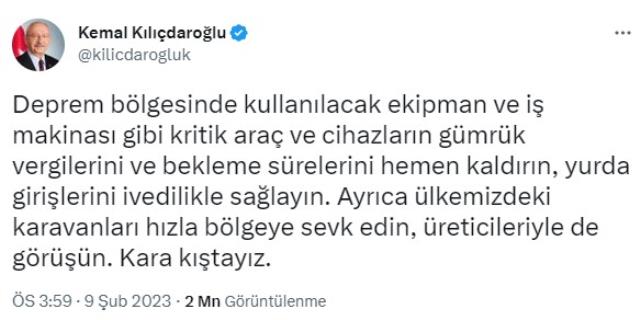 Kılıçdaroğlu'nun deprem bölgesi için yaptığı çağrıya, Bakan Muş'tan yanıt geldi: Yardım malzemeleri ve ekipmanlar gümrük vergisinden muaf