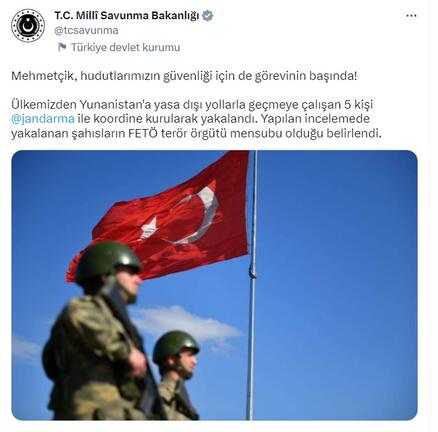 MSB: Yunanistan'a geçmeye çalışan 5 FETÖ mensubu yakalandı