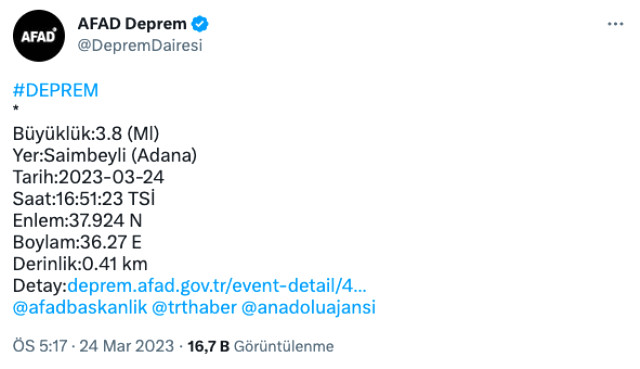 Adana deprem mi oldu? SON DAKİKA! Az önce Adana'da deprem mi oldu? AFAD ve Kandilli deprem listesi!