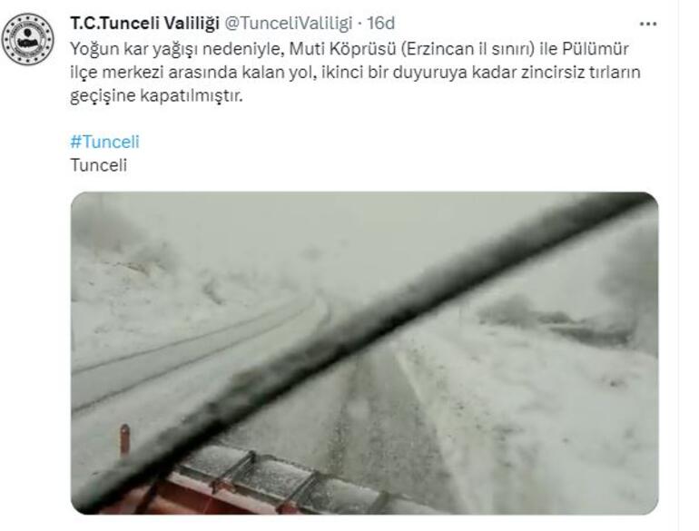 Kar ve tipi nedeniyle Tunceli- Erzincan karayolu zincirsiz TIR geçişlerine kapatıldı