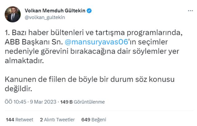 Ankara Büyükşehir Belediyesi'nden Mansur Yavaş'ın görevi bırakacağına yönelik iddialara yanıt