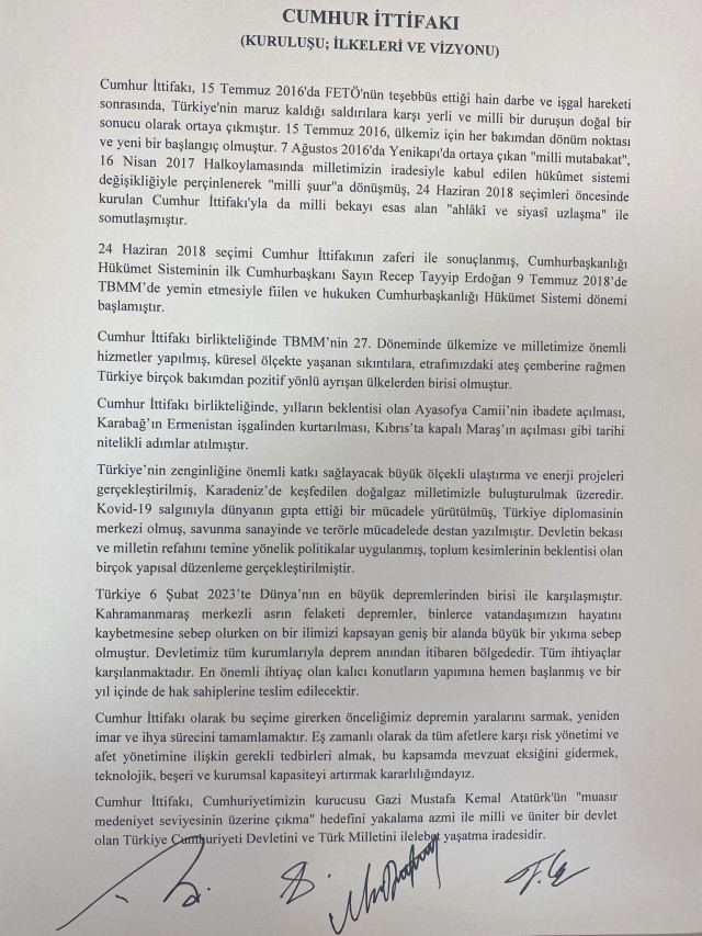 Cumhur İttifakı'nın protokolü paylaşıldı! 4 parti ayrı ayrı listelerle seçime girecek
