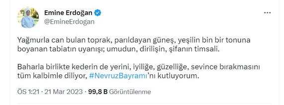 Emine Erdoğan, Nevruz Bayramı'nı kutladı