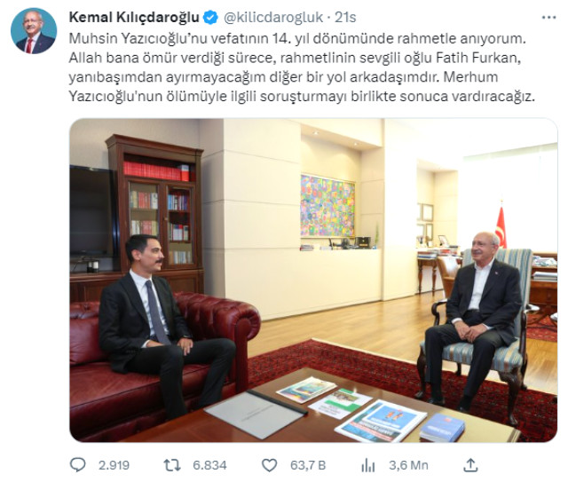 Kılıçdaroğlu'nun fotoğrafını paylaştığı Muhsin Yazıcıoğlu'nun oğlunun CHP'den aday adayı olacağı iddia edildi