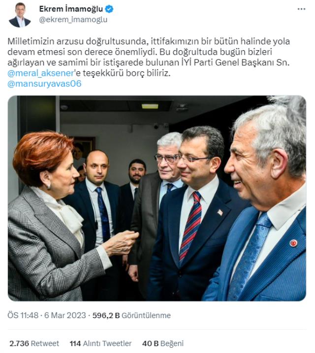 İmamoğlu ve Yavaş'tan Akşener paylaşımı! İkisi de aynı notu düştü