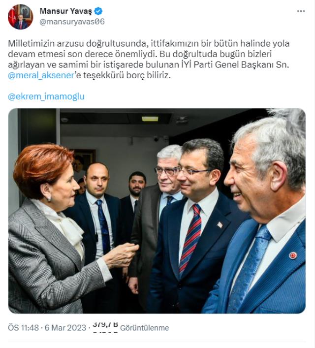 İmamoğlu ve Yavaş'tan Akşener paylaşımı! İkisi de aynı notu düştü