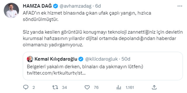 Kılıçdaroğlu AFAD'da çıkan yangına tepki gösterdi, AK Parti'den yanıt gecikmedi