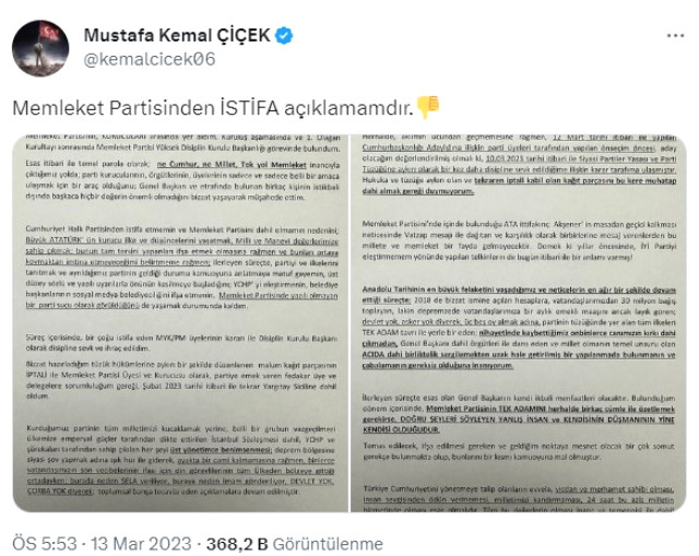 Muharrem İnce'nin avukatı Mustafa Kemal Çiçek zehir zemberek sözlerle Memleket Partisi'nden istifa etti