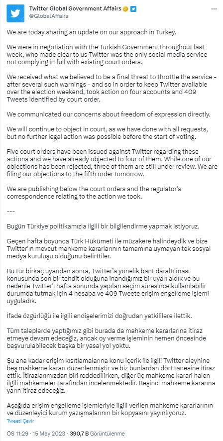 Seçim öncesi Türkiye için kısıtlama kararı almıştı! Twitter, hükümetin talebini açıkladı