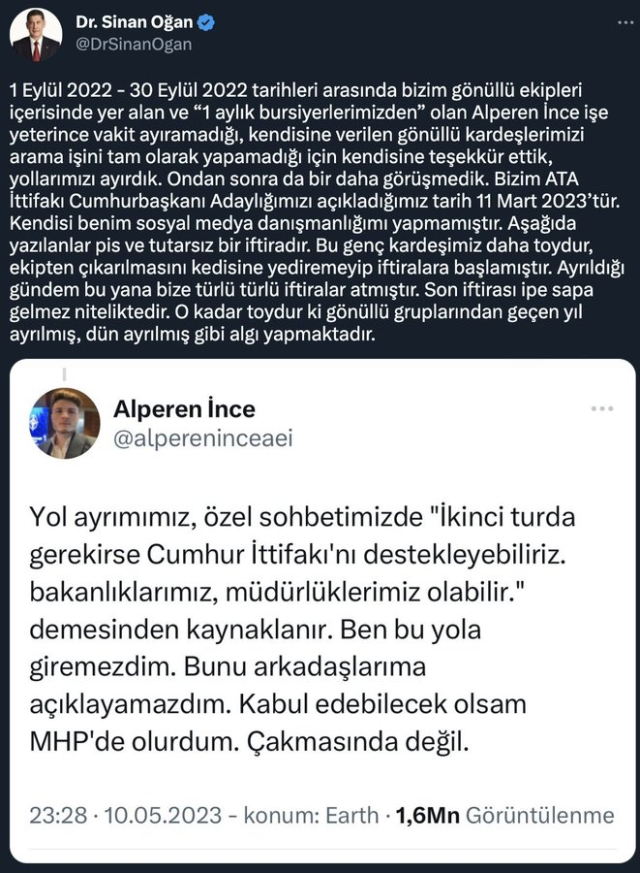 Sinan Oğan'dan 2. turda Cumhur İttifakı'nı destekleyeceğini iddia eden isme sert tepki