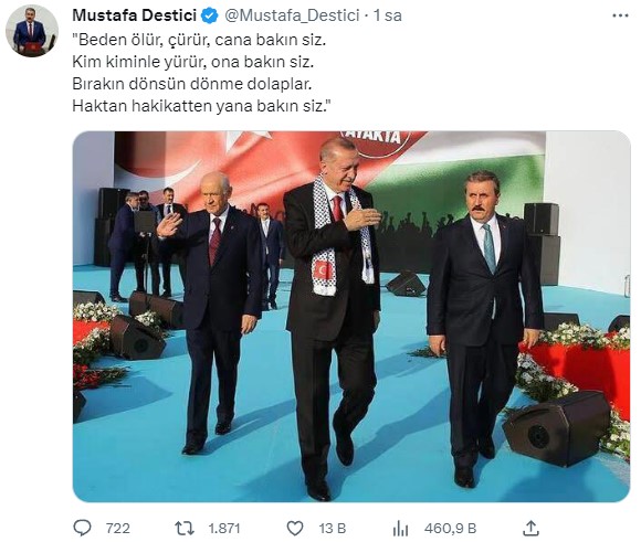 Milletvekili seçilemeyen BBP lideri Destici, Abdurrahim Karakoç'un şiirinden dörtlük paylaştı