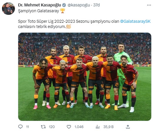 23. kez şampiyonluğa ulaşan Galatasaray'a siyasilerden peş peşe tebrik mesajı