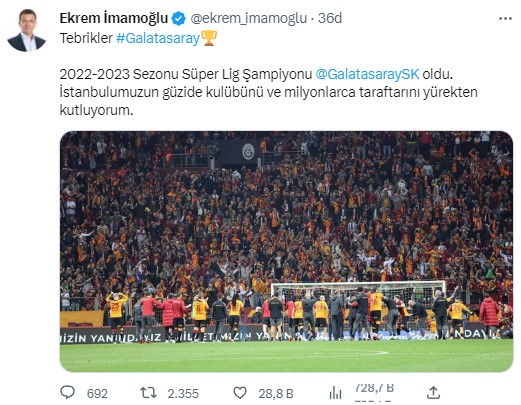 23. kez şampiyonluğa ulaşan Galatasaray'a siyasilerden peş peşe tebrik mesajı