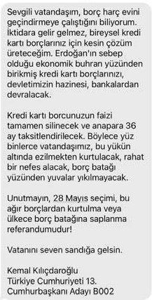 Kılıçdaroğlu'ndan vatandaşa SMS: Kredi kartı borçlarınızı hazine devralacak