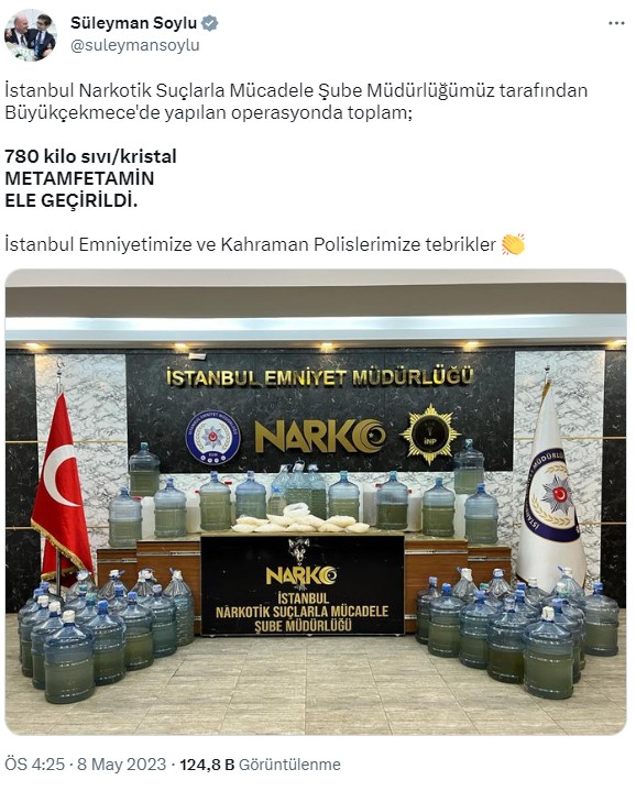 Büyükçekmece'de 780 kilo sıvı metamfetamin ele geçirildi