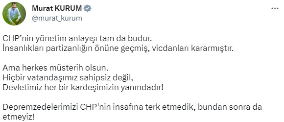 Tekirdağ Büyükşehir Belediyesi'nin depremzedelerle ilgili kararına Kurum'dan tepki: CHP'nin yönetim anlayışı tam da budur