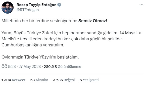 Cumhurbaşkanı Erdoğan'dan seçime saatler kala çağrı: Milletimin her bir ferdine sesleniyorum