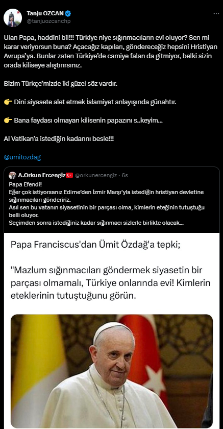 Tanju Özcan, sahte haberi gerçek sanıp Papa'ya küfür etti: Ulan Papa haddini bil