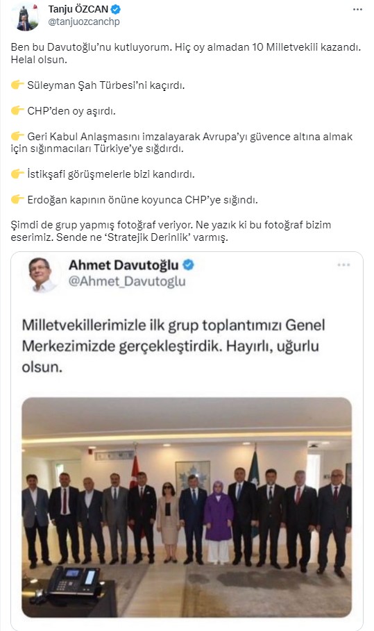 Seçimin ardından Tanju Özcan'dan Ahmet Davutoğlu'na zehir zemberek sözler: Hiç oy almadan 10 vekil kazandı