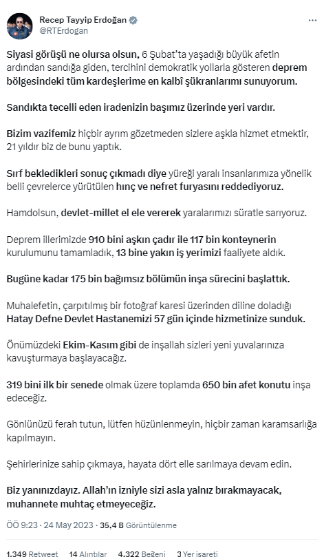 Erdoğan depremzede vatandaşlara seslendi: Ekim-Kasım gibi sizleri yeni yuvalarınıza kavuşturacağız