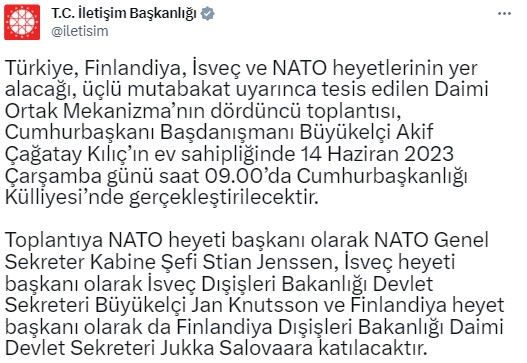 Türkiye, Finlandiya, İsveç ve NATO arasındaki dörtlü zirve 14 Haziran'da Külliye'de yapılacak