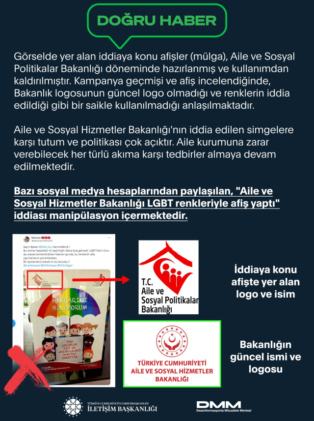 LGBT renkleriyle afiş yapıldığı iddialarına Aile ve Sosyal Hizmetler Bakanlığı'ndan yanıt