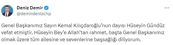 Kılıçdaroğlu'nun dayısı Hüseyin Gündüz hayatını kaybetti