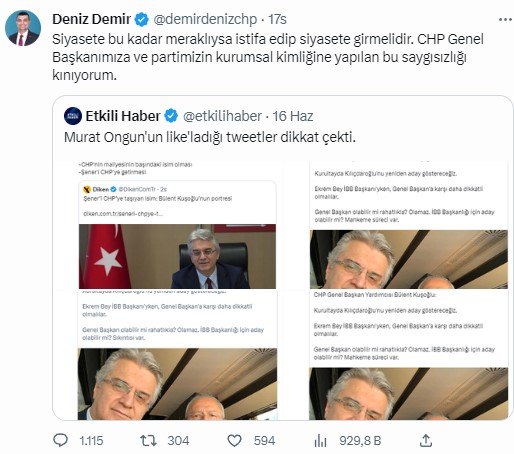 Murat Ongun'un Kılıçdaroğlu'yla ilgili beğendiği paylaşımlar, CHP'yi karıştırdı