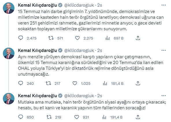 Kılıçdaroğlu'ndan 15 Temmuz mesajı! Şehitleri anıp Erdoğan'a da bir gönderme yaptı