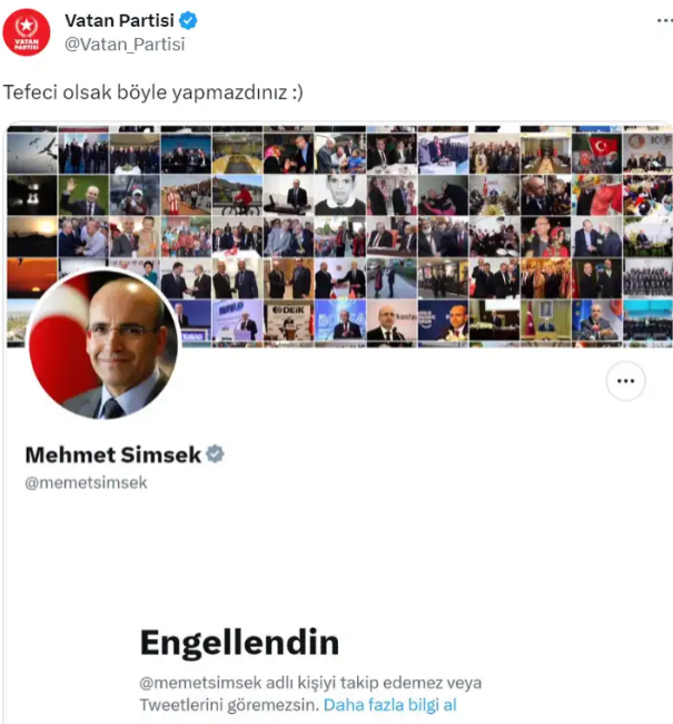 Mehmet Şimşek, Twitter'da Vatan Partisi'nin engelini kaldırdı