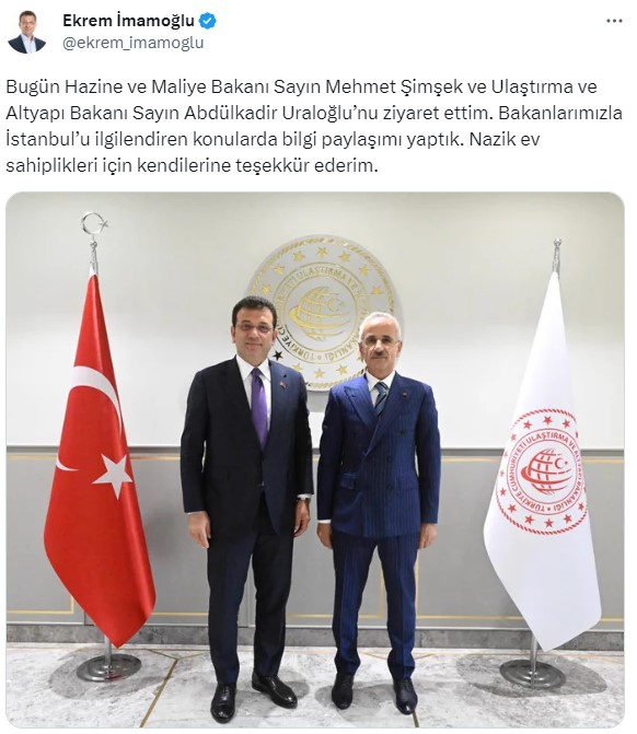İBB Başkanı İmamoğlu, Bakan Şimşek ve Uraloğlu'nu makamında ziyaret etti