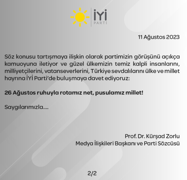 Son Dakika: İYİ Parti'den MHP lideri Bahçeli'nin yerel seçimde iş birliği çağrısına yanıt: 26 Ağustos ruhuyla rotamız net, pusulamız millet