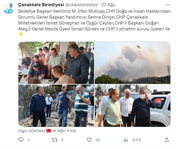 Çanakkale Belediye Başkanı Ülgür Gökhan'ın, yangının çıktığı gün yurt dışına tatile gittiği iddiası gündemi sarstı