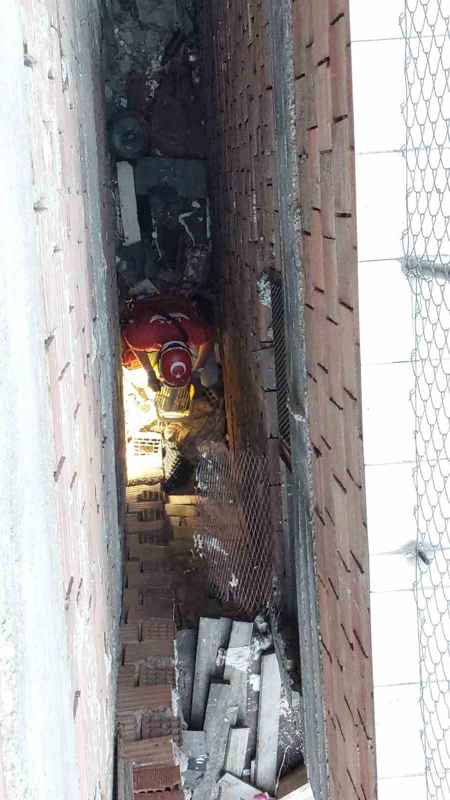 İki bina arasındaki 8 metre derinliğe düşen kedi ekiplerce kurtarıldı