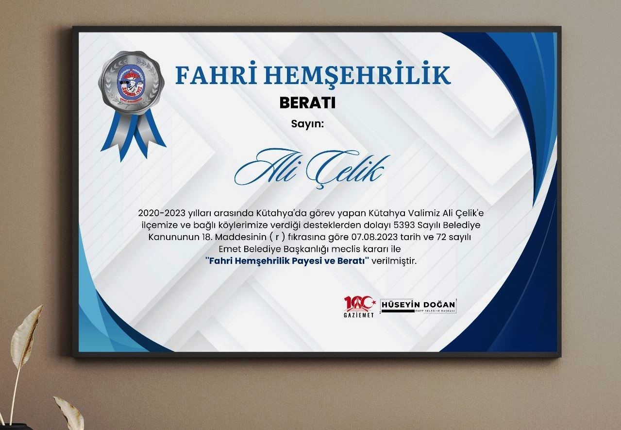 Emet’in fahri hemşerisi oldu